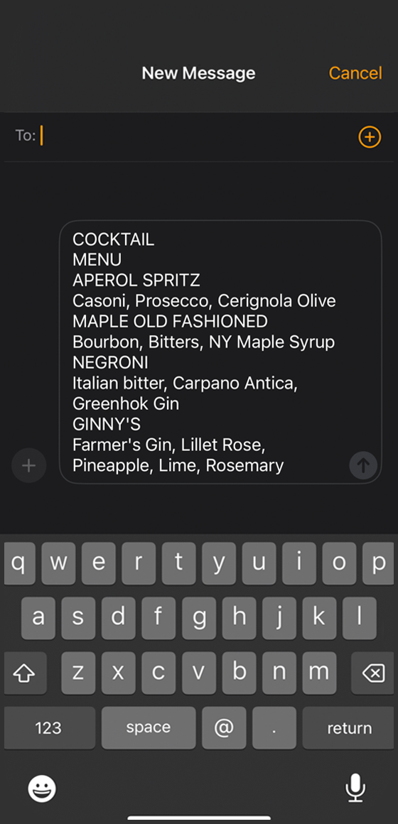 Sending menu to Messages